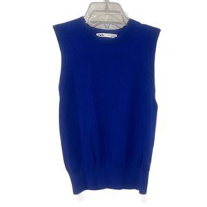 ZARA Knit Sleeveless Sweater Vest, Royal Blue, Size M